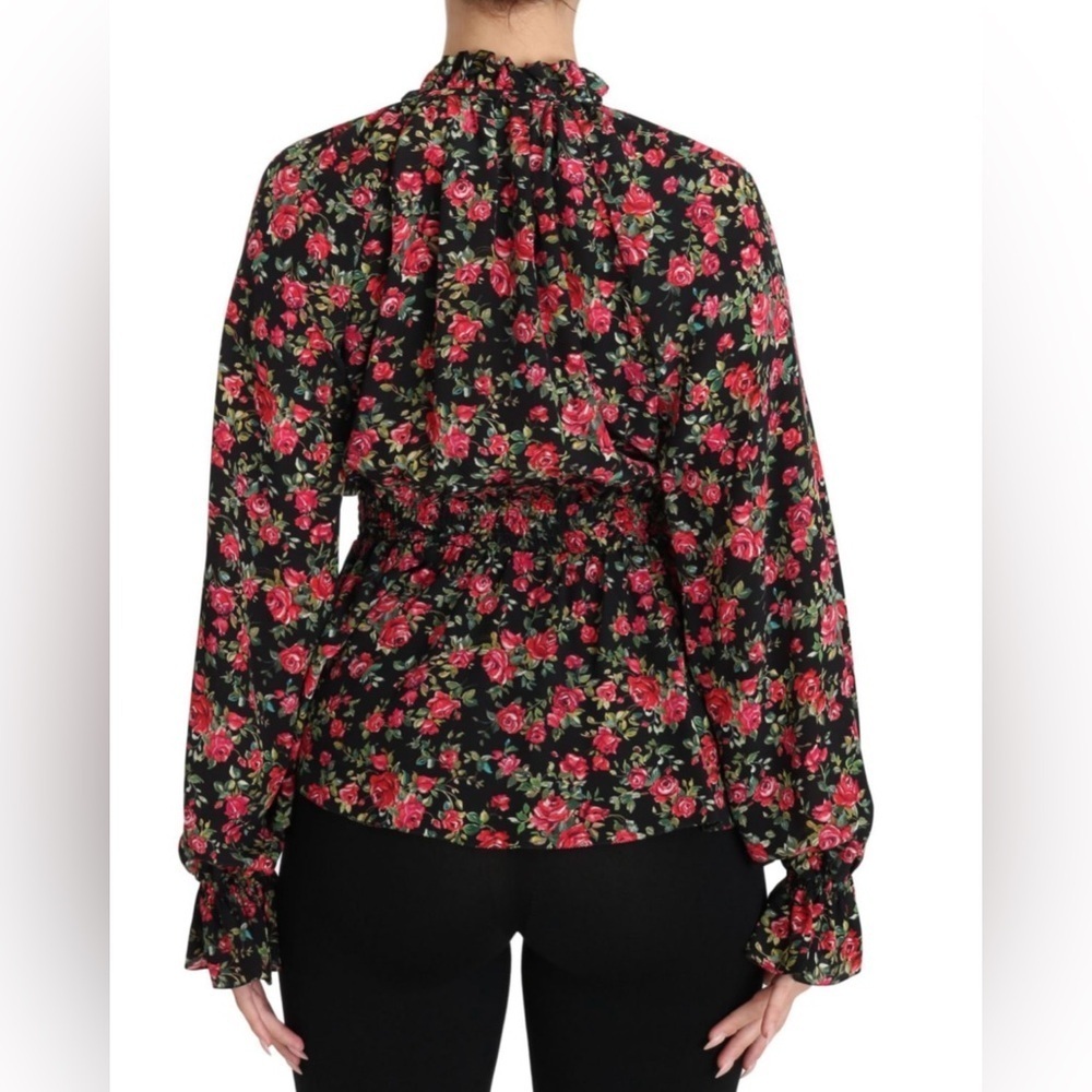 Dolce & Gabbana Vintage D&G Archival Silk Rose Print Long Sleeve Ruffle Peplum - Picture 3 of 13